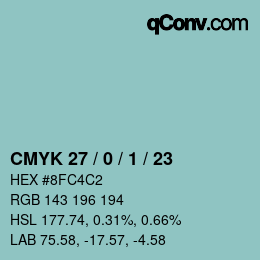 カラーコード: CMYK 27 / 0 / 1 / 23 | qconv.com