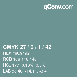 Color code: CMYK 27 / 0 / 1 / 42 | qconv.com