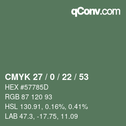 Color code: CMYK 27 / 0 / 22 / 53 | qconv.com