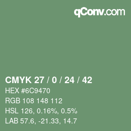 カラーコード: CMYK 27 / 0 / 24 / 42 | qconv.com