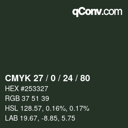 カラーコード: CMYK 27 / 0 / 24 / 80 | qconv.com