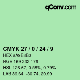 カラーコード: CMYK 27 / 0 / 24 / 9 | qconv.com