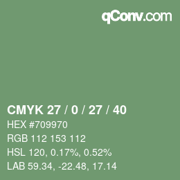 Code couleur: CMYK 27 / 0 / 27 / 40 | qconv.com
