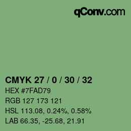 Farbcode: CMYK 27 / 0 / 30 / 32 | qconv.com