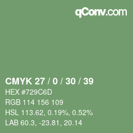 颜色代码: CMYK 27 / 0 / 30 / 39 | qconv.com