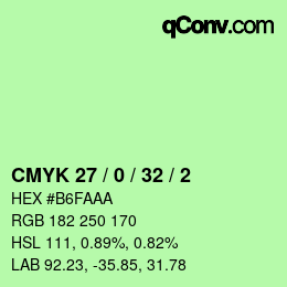颜色代码: CMYK 27 / 0 / 32 / 2 | qconv.com