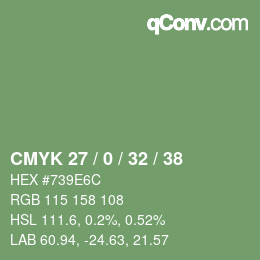颜色代码: CMYK 27 / 0 / 32 / 38 | qconv.com