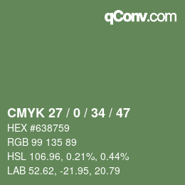 Farbcode: CMYK 27 / 0 / 34 / 47 | qconv.com