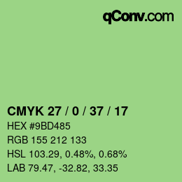 Color code: CMYK 27 / 0 / 37 / 17 | qconv.com