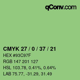カラーコード: CMYK 27 / 0 / 37 / 21 | qconv.com