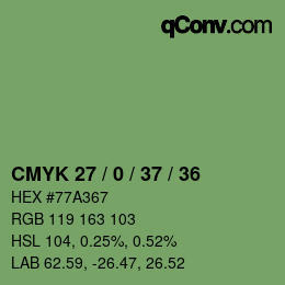 颜色代码: CMYK 27 / 0 / 37 / 36 | qconv.com