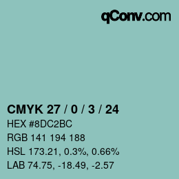 Code couleur: CMYK 27 / 0 / 3 / 24 | qconv.com