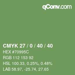 Color code: CMYK 27 / 0 / 40 / 40 | qconv.com