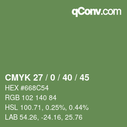 Farbcode: CMYK 27 / 0 / 40 / 45 | qconv.com