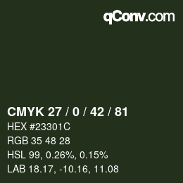Color code: CMYK 27 / 0 / 42 / 81 | qconv.com