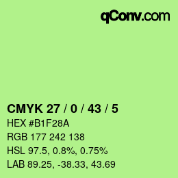 Color code: CMYK 27 / 0 / 43 / 5 | qconv.com