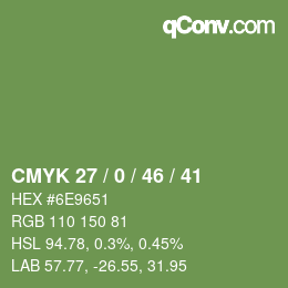 Color code: CMYK 27 / 0 / 46 / 41 | qconv.com