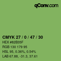 Color code: CMYK 27 / 0 / 47 / 30 | qconv.com