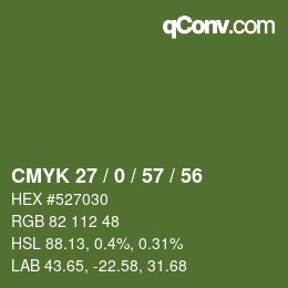 颜色代码: CMYK 27 / 0 / 57 / 56 | qconv.com