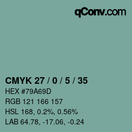 Color code: CMYK 27 / 0 / 5 / 35 | qconv.com