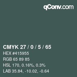 Color code: CMYK 27 / 0 / 5 / 65 | qconv.com