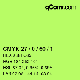 カラーコード: CMYK 27 / 0 / 60 / 1 | qconv.com