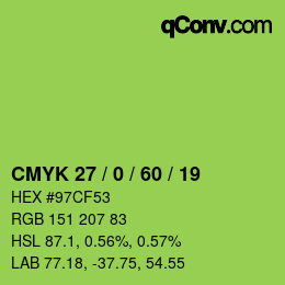 カラーコード: CMYK 27 / 0 / 60 / 19 | qconv.com