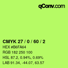 カラーコード: CMYK 27 / 0 / 60 / 2 | qconv.com