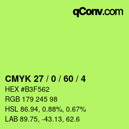 カラーコード: CMYK 27 / 0 / 60 / 4 | qconv.com