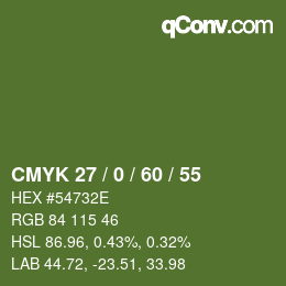カラーコード: CMYK 27 / 0 / 60 / 55 | qconv.com