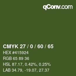 カラーコード: CMYK 27 / 0 / 60 / 65 | qconv.com
