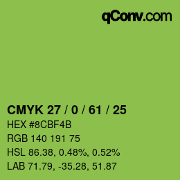 Color code: CMYK 27 / 0 / 61 / 25 | qconv.com