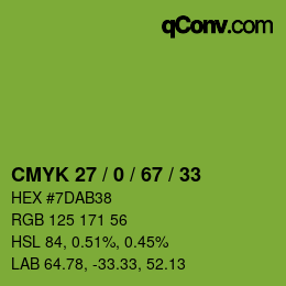 颜色代码: CMYK 27 / 0 / 67 / 33 | qconv.com