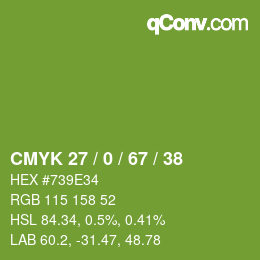 颜色代码: CMYK 27 / 0 / 67 / 38 | qconv.com