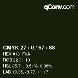 カラーコード: CMYK 27 / 0 / 67 / 88 | qconv.com
