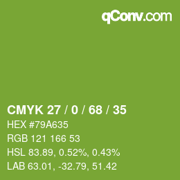 カラーコード: CMYK 27 / 0 / 68 / 35 | qconv.com