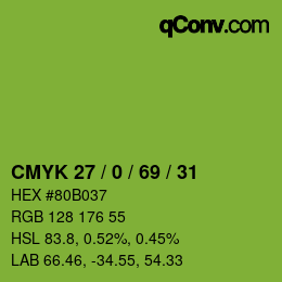 颜色代码: CMYK 27 / 0 / 69 / 31 | qconv.com