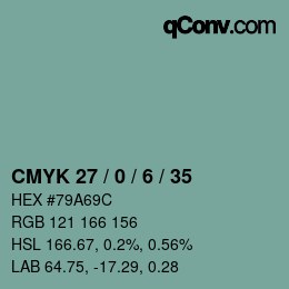 Color code: CMYK 27 / 0 / 6 / 35 | qconv.com