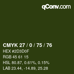 Color code: CMYK 27 / 0 / 75 / 76 | qconv.com