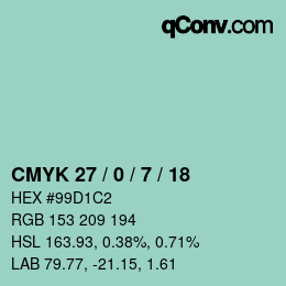 Color code: CMYK 27 / 0 / 7 / 18 | qconv.com