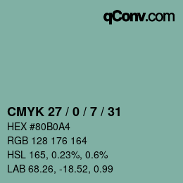 カラーコード: CMYK 27 / 0 / 7 / 31 | qconv.com