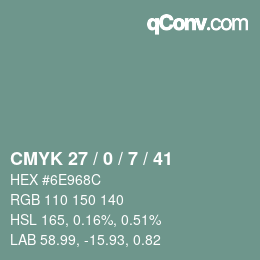 Farbcode: CMYK 27 / 0 / 7 / 41 | qconv.com