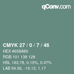 Color code: CMYK 27 / 0 / 7 / 46 | qconv.com