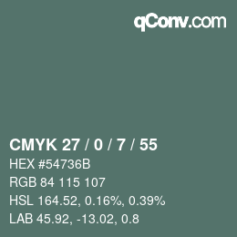 Color code: CMYK 27 / 0 / 7 / 55 | qconv.com
