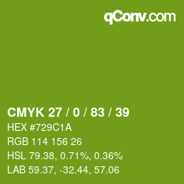 Color code: CMYK 27 / 0 / 83 / 39 | qconv.com