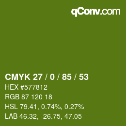 Color code: CMYK 27 / 0 / 85 / 53 | qconv.com