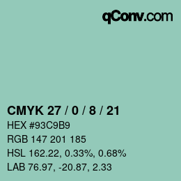 颜色代码: CMYK 27 / 0 / 8 / 21 | qconv.com