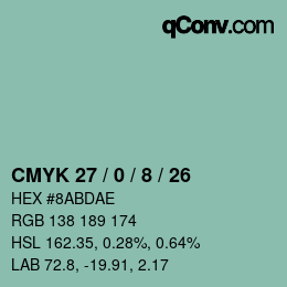 カラーコード: CMYK 27 / 0 / 8 / 26 | qconv.com