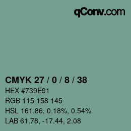 颜色代码: CMYK 27 / 0 / 8 / 38 | qconv.com