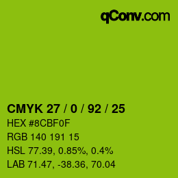 カラーコード: CMYK 27 / 0 / 92 / 25 | qconv.com